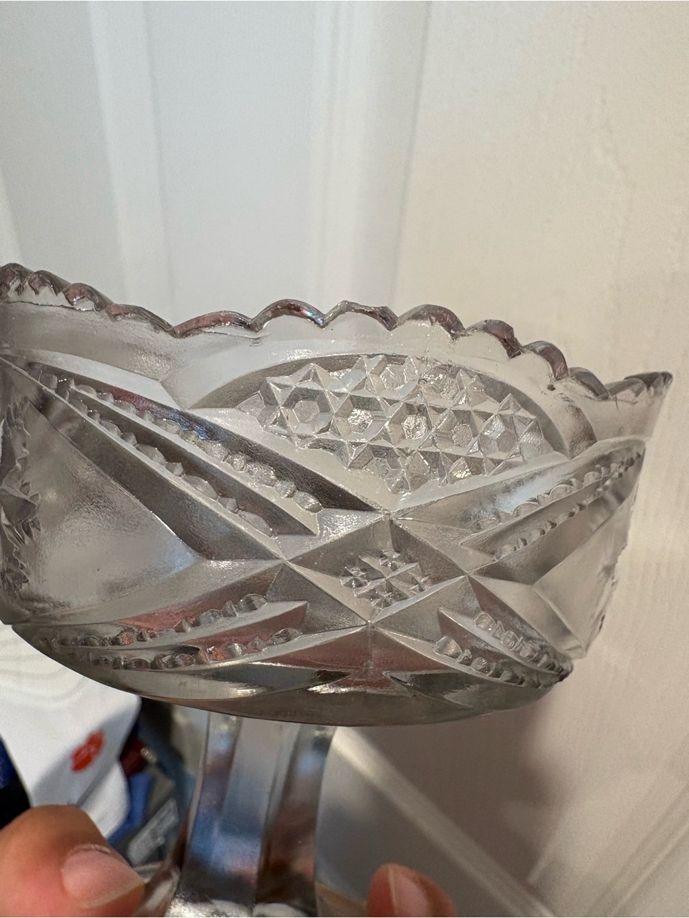 Vintage Early American Pattern Cut Glass Pedestal Compote Bowl - Picture 12 of 16